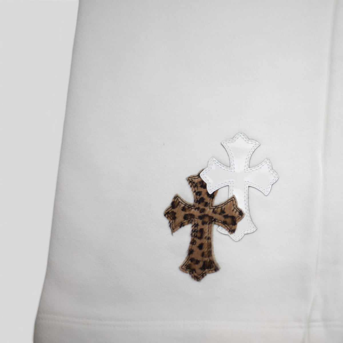 Chrome Hearts Leopard Cross Patch Sweatpants in White