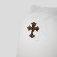 Chrome Hearts Leopard Cross Patch Sweatpants in White