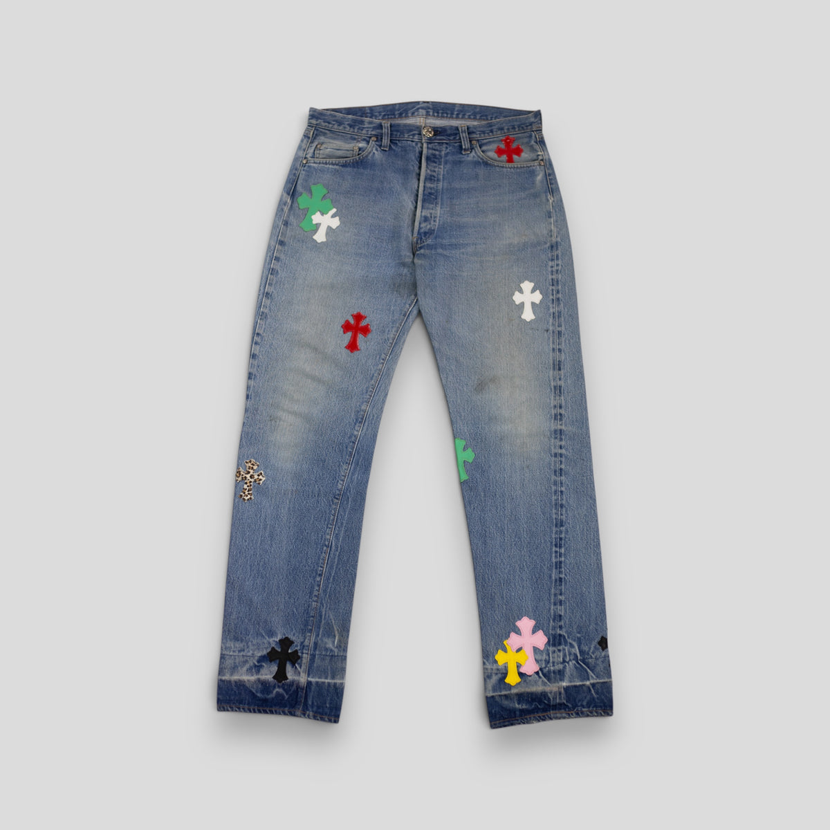 Chrome Hearts Multicolor Cross Patch Jeans