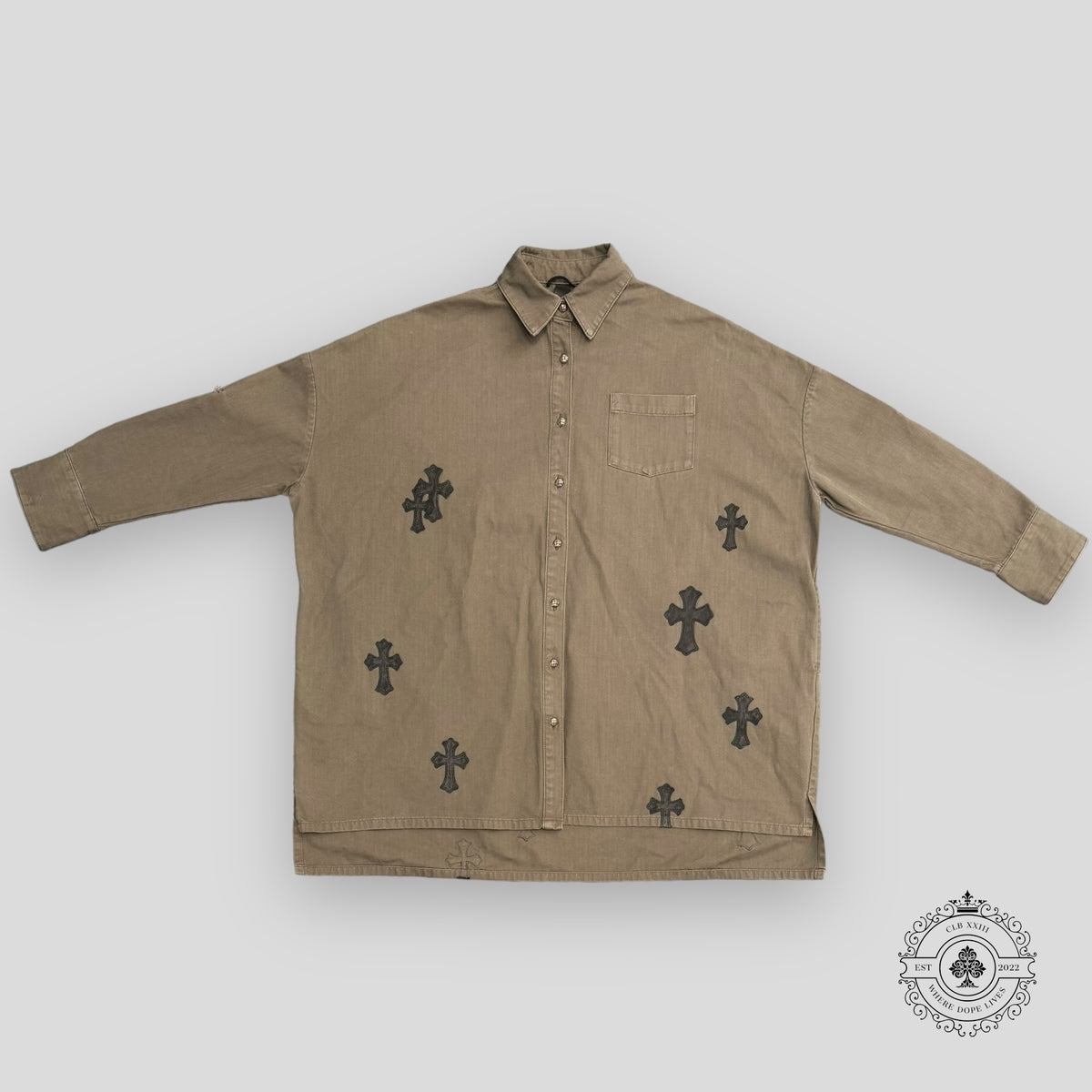 Chrome Hearts Oversized Cross Patch Shirt in Olive Green