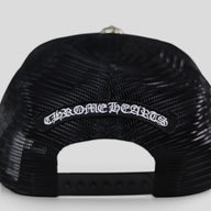 Chrome Hearts Pony Hair Cemetery Cross Trucker Hat in Black