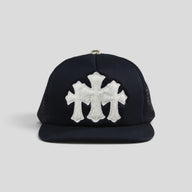 Chrome Hearts Pony Hair Cemetery Cross Trucker Hat in Black