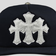 Chrome Hearts Pony Hair Cemetery Cross Trucker Hat in Black