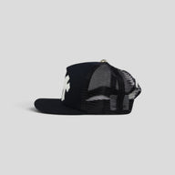 Chrome Hearts Pony Hair Cemetery Cross Trucker Hat in Black