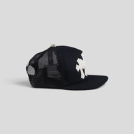 Chrome Hearts Pony Hair Cemetery Cross Trucker Hat in Black
