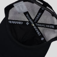 Chrome Hearts Pony Hair Cemetery Cross Trucker Hat in Black