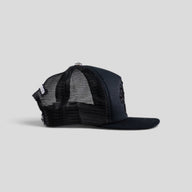 Chrome Hearts Pony Hair Cemetery Cross Trucker Hat in Black