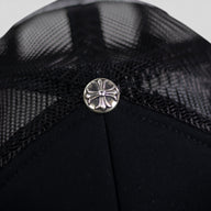Chrome Hearts Pony Hair Cemetery Cross Trucker Hat in Black