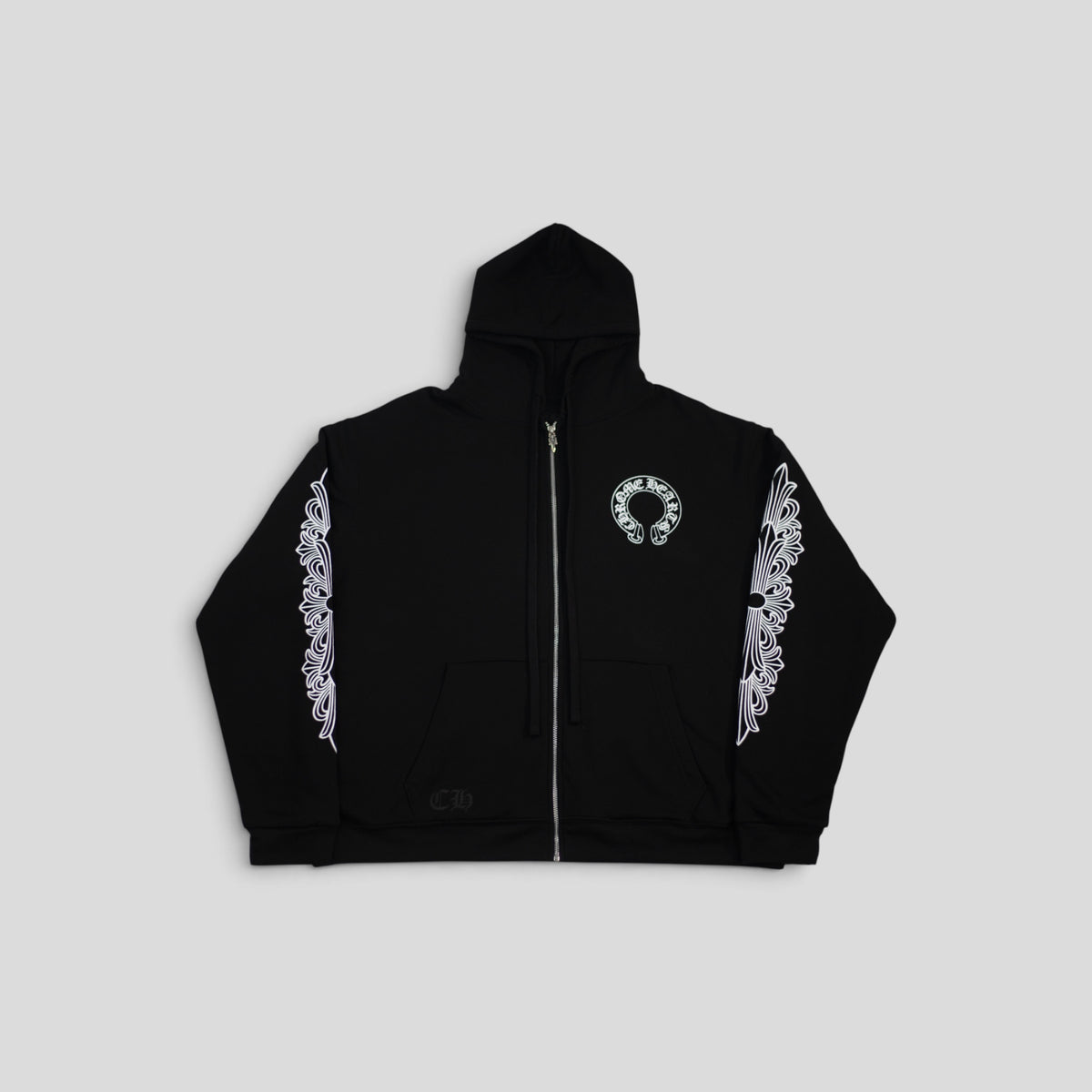 Chrome Hearts Thermal Lined Floral Zip Up Hoodie in Black