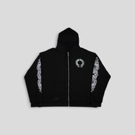 Chrome Hearts Thermal Lined Floral Zip Up Hoodie in Black