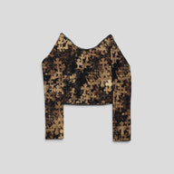 Chrome Hearts Women's Cross Print Sheer Crop Top in Tan