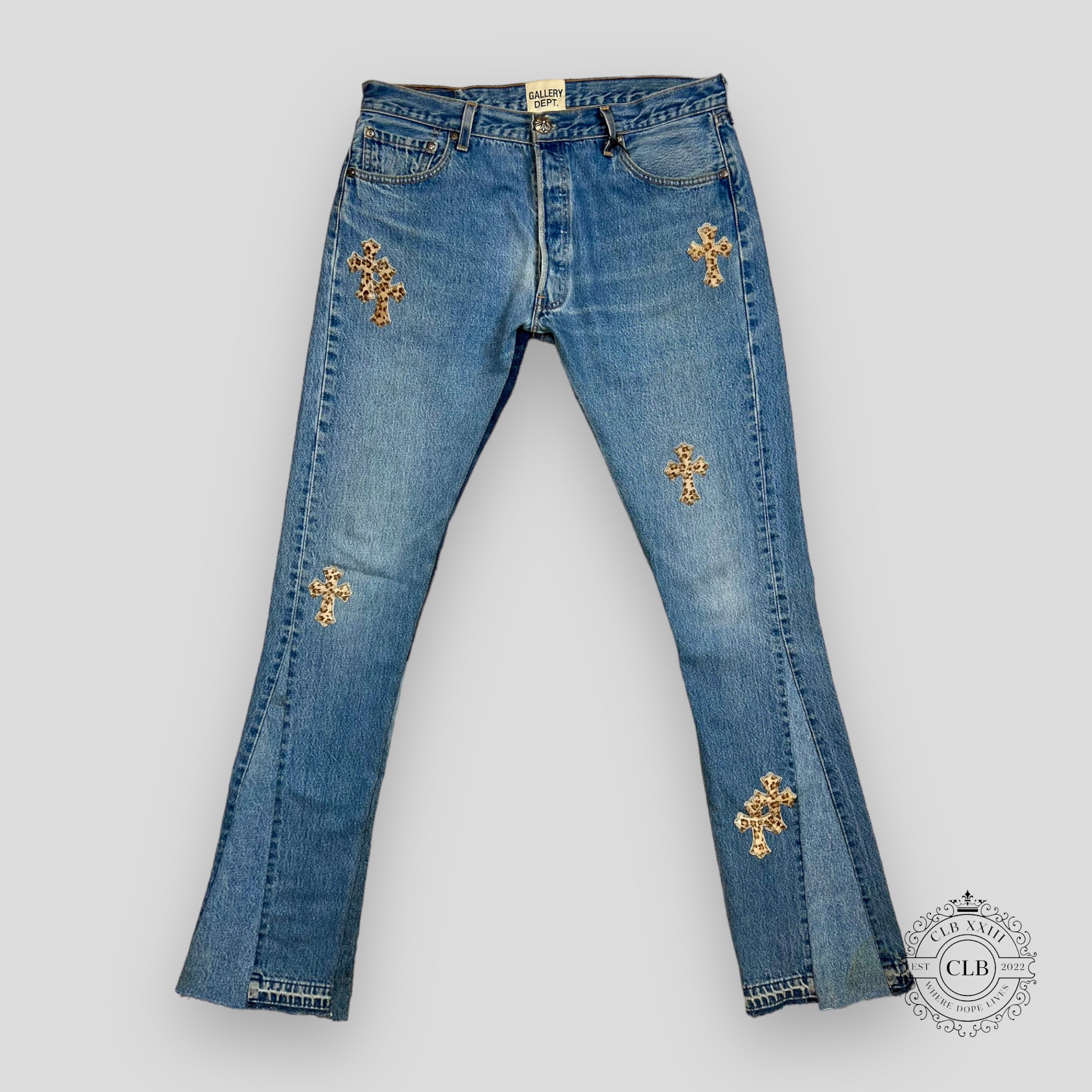 Chrome Hearts X Gallery Dept. Leopard Cross Patch Jeans