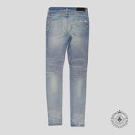 Amiri MX1 Leather Patch Jeans in Light Indigo