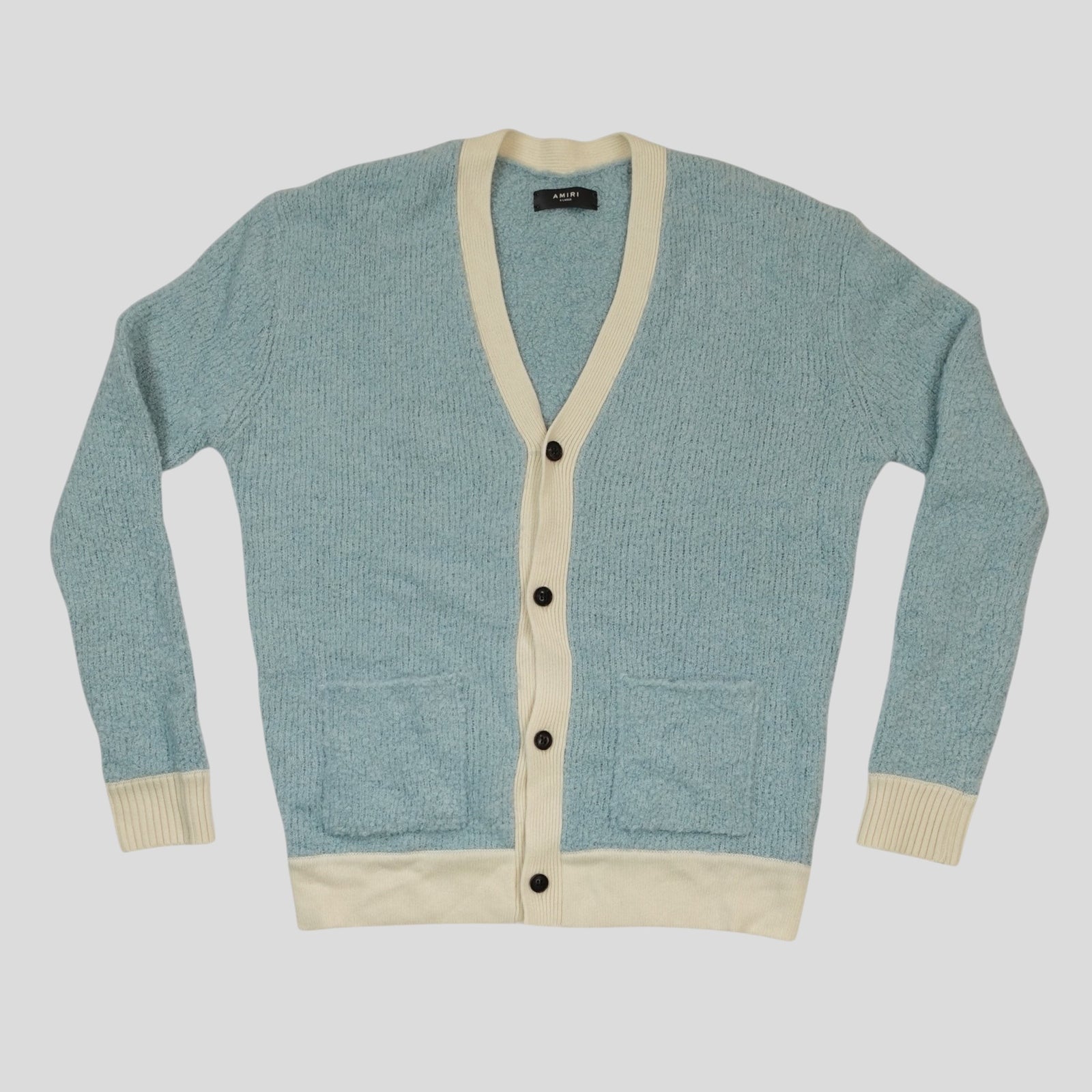 Amiri Fuzzy Wool Cardigan in Blue