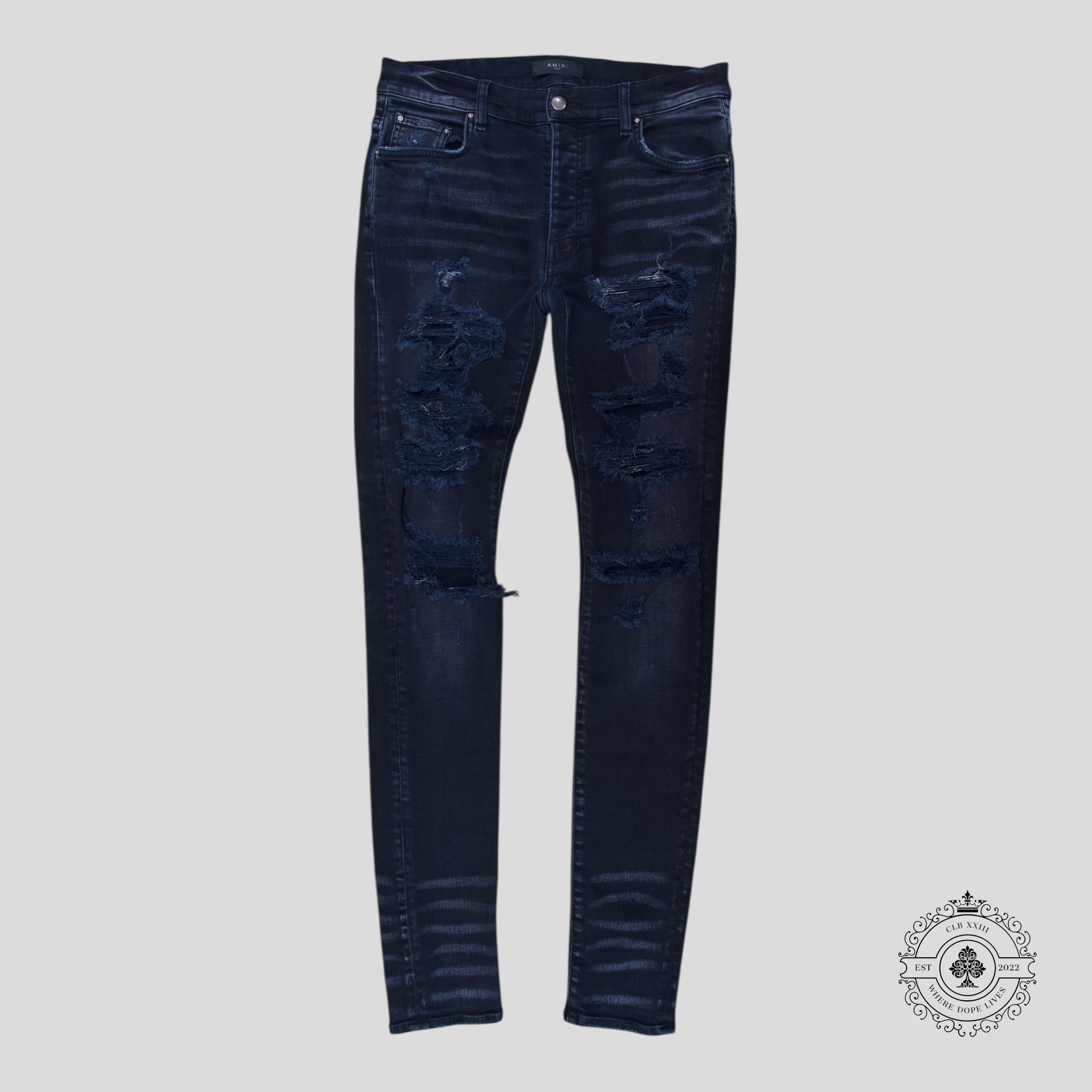 Amiri MX1 Thrashed Denim in Aged Black