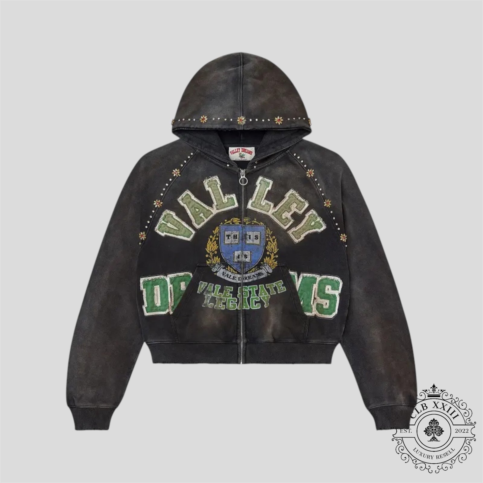 Vale Gem Zip Up Hoodie in Black
