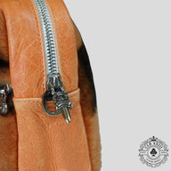 Chrome Hearts Triple Cross Patch Shearling Takka Bag in Orange/Black