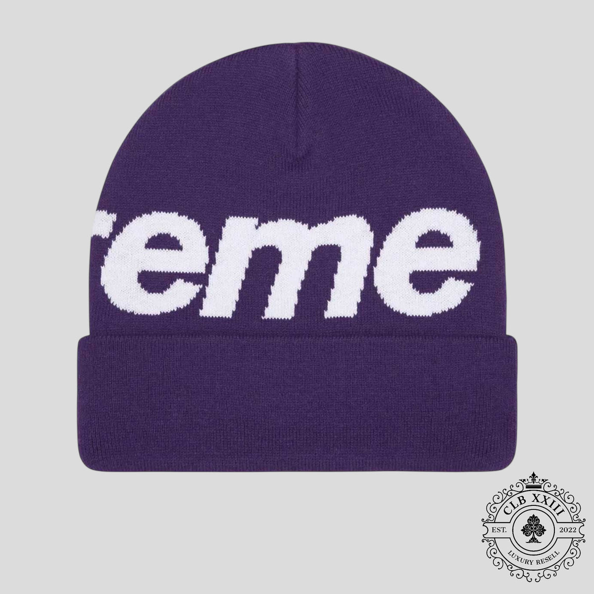 Supreme Big Logo Beanie (FW25) in Dark Violet