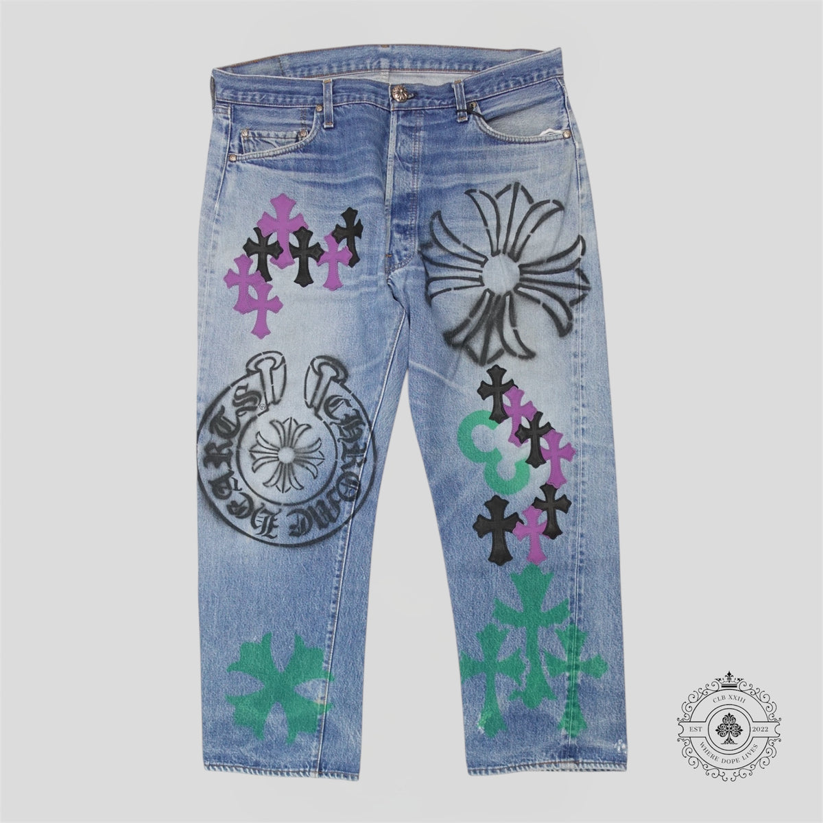 Chrome Hearts Levi's Stencil Cross Patch Jeans