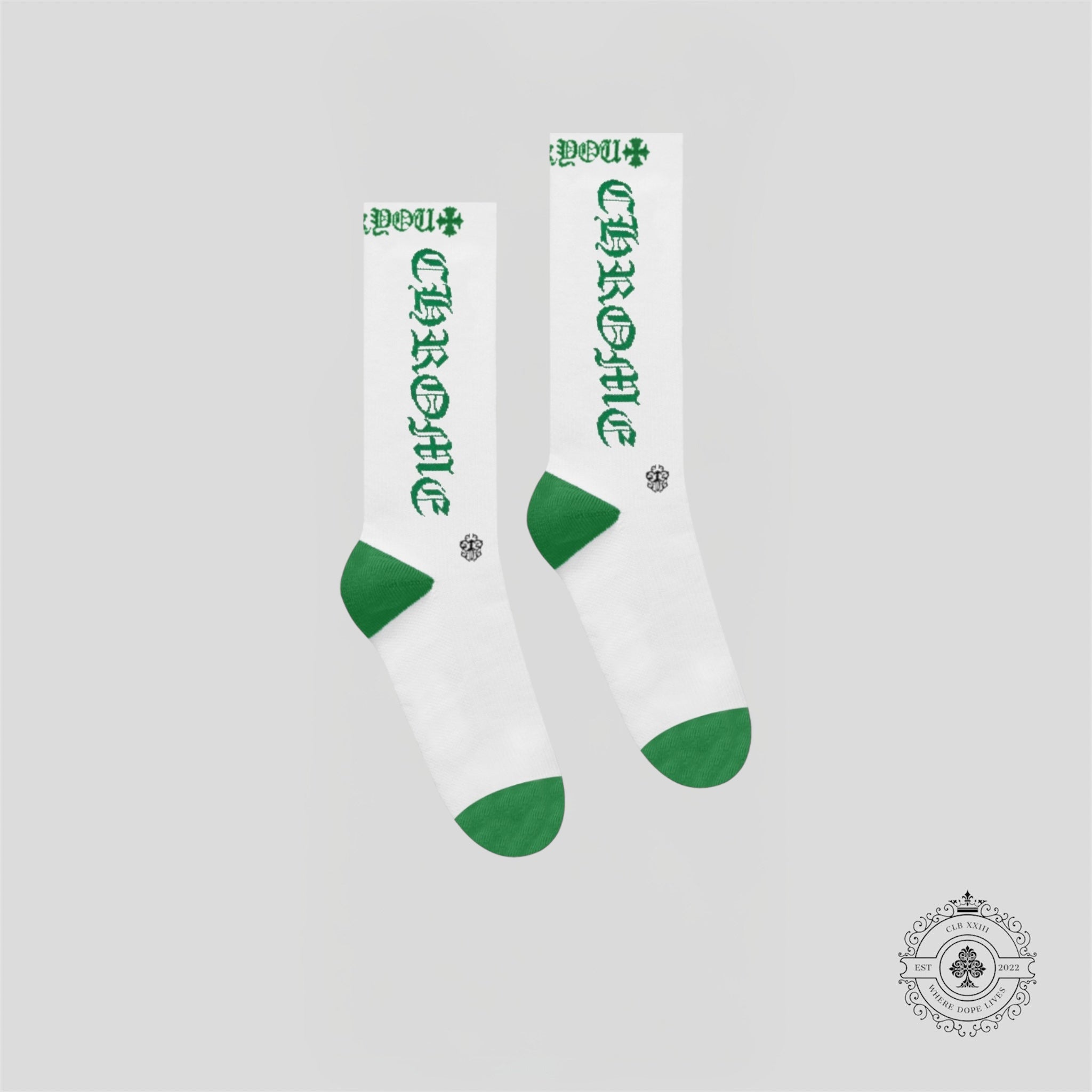 Chrome Hearts CH Logo Socks in White/Green