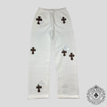 Chrome Hearts Leopard Cross Patch Sweatpants in White
