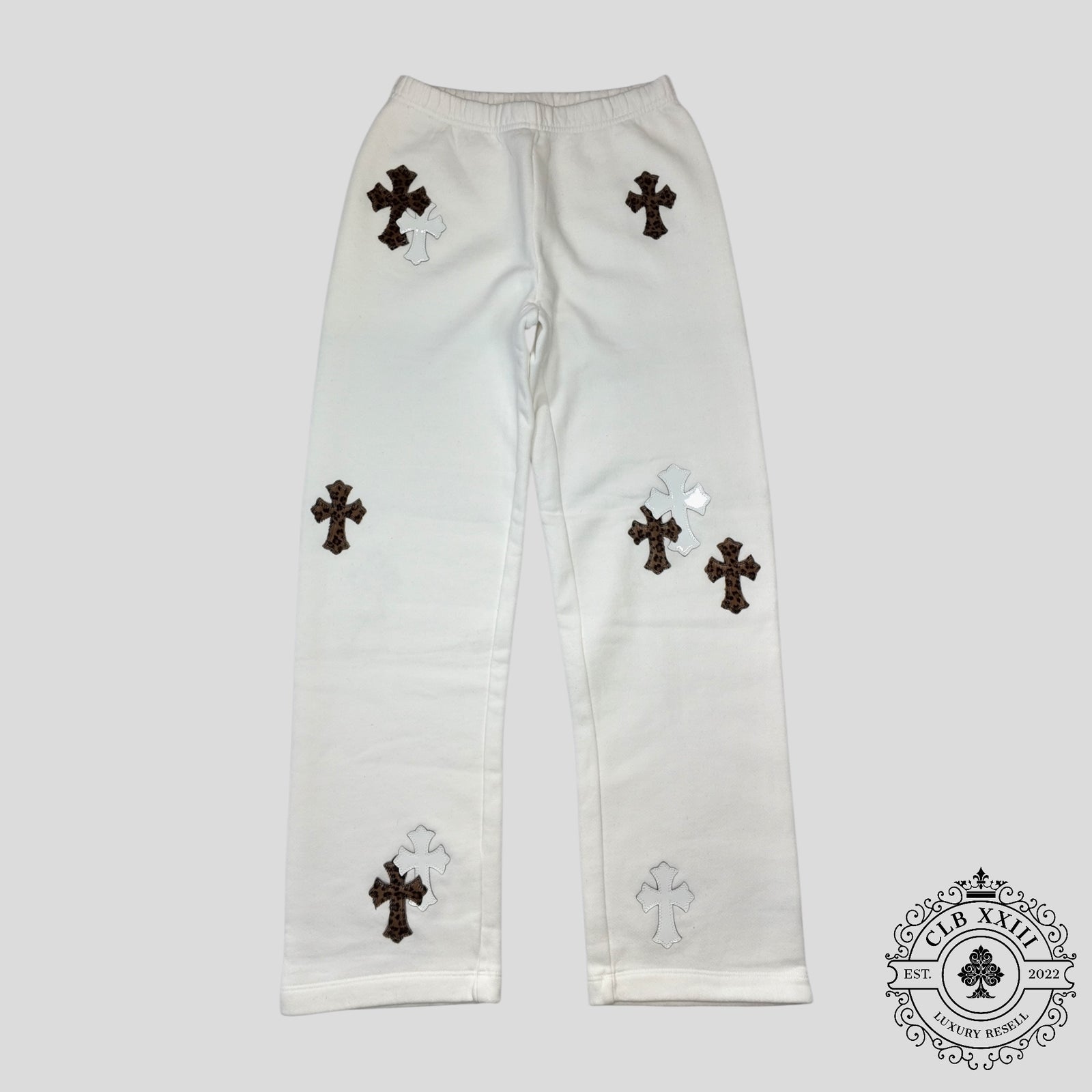 Chrome Hearts Leopard Cross Patch Sweatpants in White
