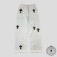 Chrome Hearts Leopard Cross Patch Sweatpants in White