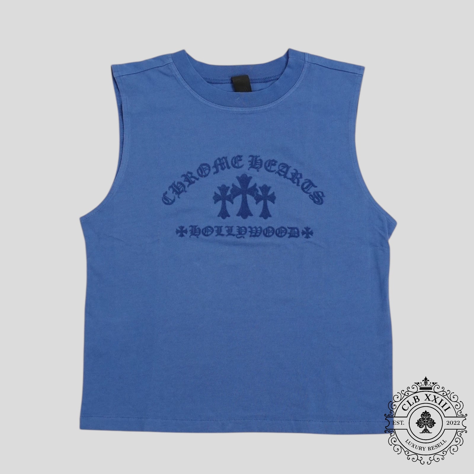Chrome Hearts Women's Triple Cross Flocked Sleeveless Shirt in Blue