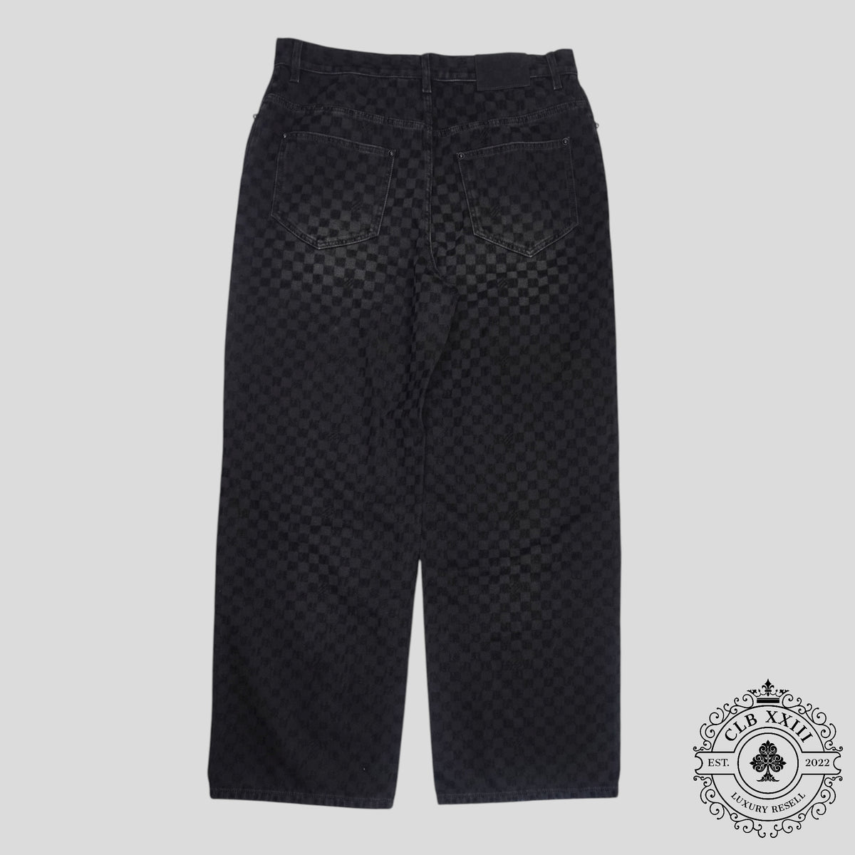Louis Vuitton Damier Ultrablack Flocked Wide Leg Denim Pants in Black
