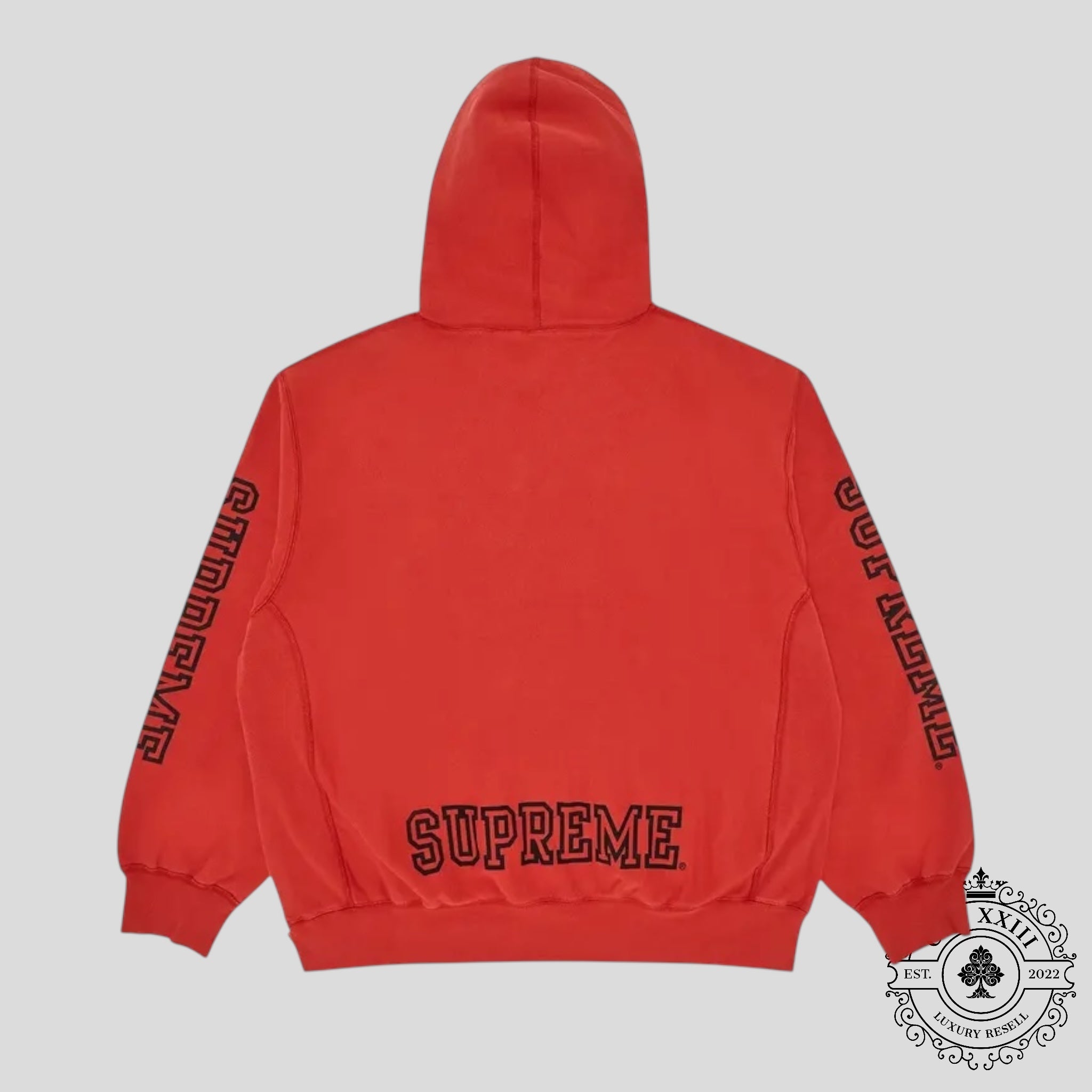 Supreme Collegiate Sleeve Hooded Sweatshirt in Burnt Red