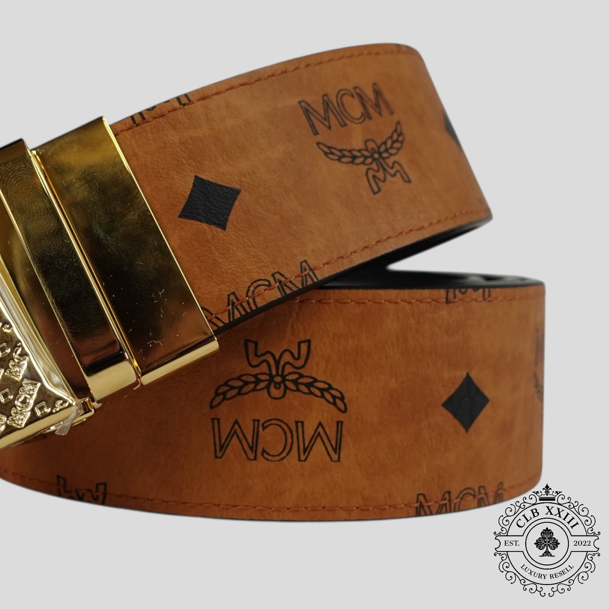 MCM Claus Reversible Belt in Cognac
