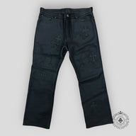 Chrome Hearts Fleur Knee Cross Patch Leather Pants