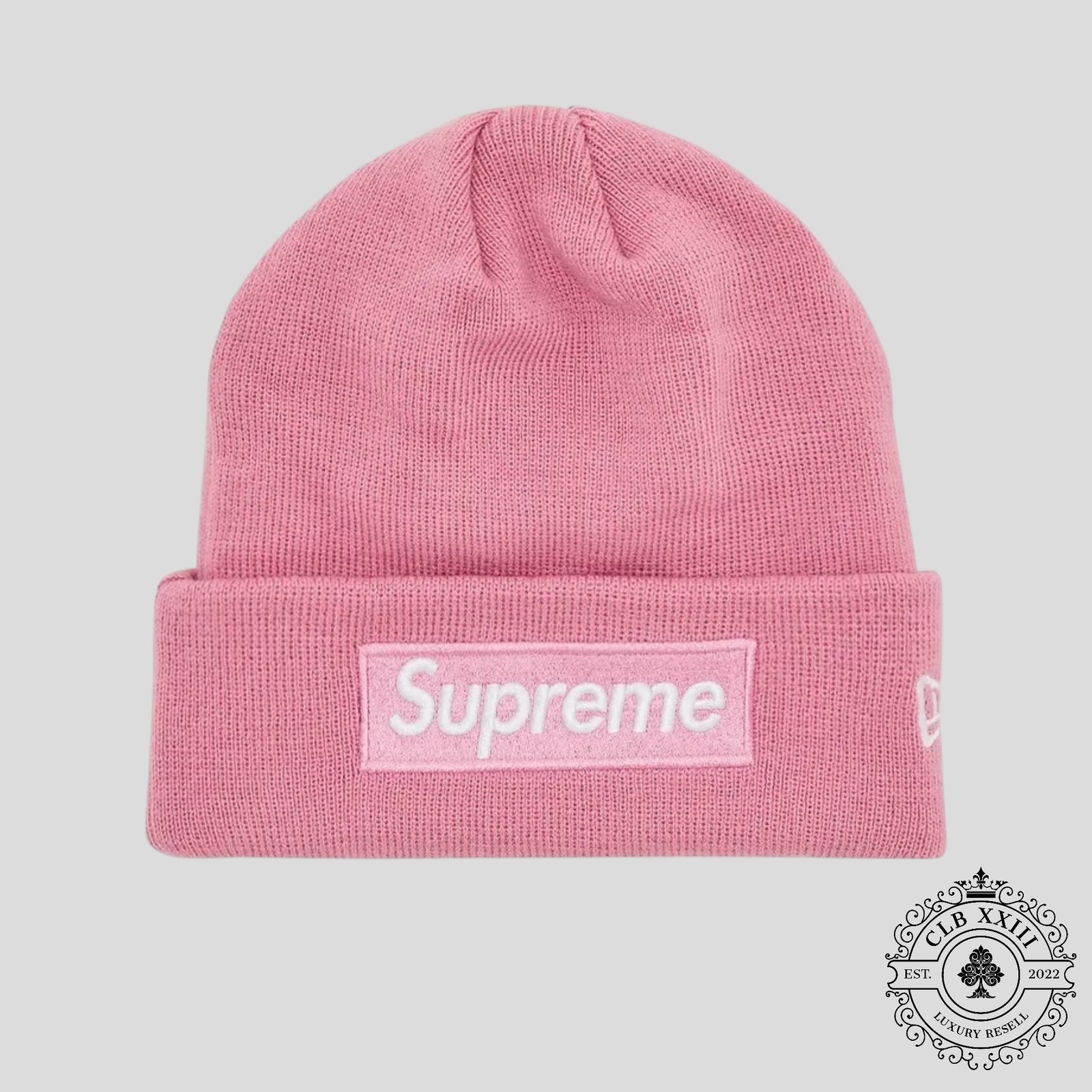 Supreme New Era Box Logo Beanie (FW24) in Dusty Pink