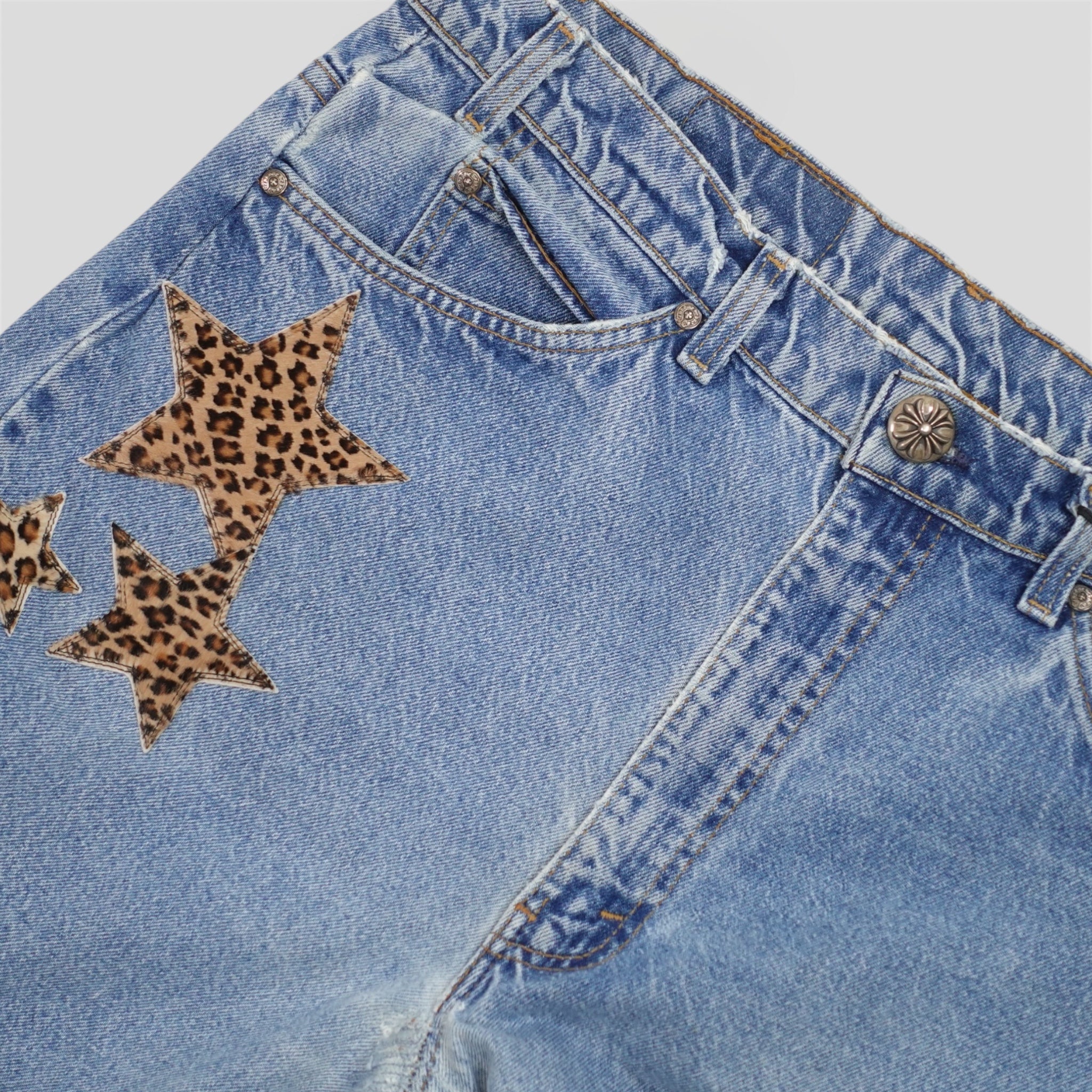 Chrome Hearts Levi Star Patch Jeans in Indigo / Leopard