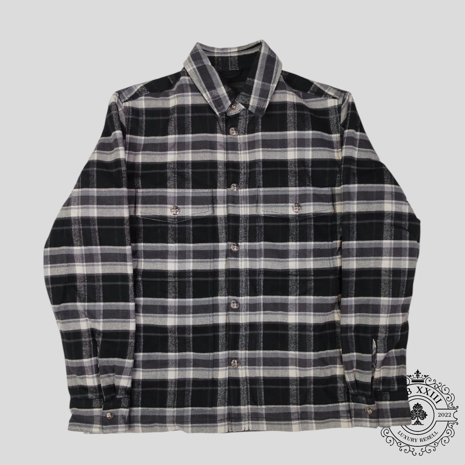 Chrome Hearts Padded Flannel Shirt in Black/White