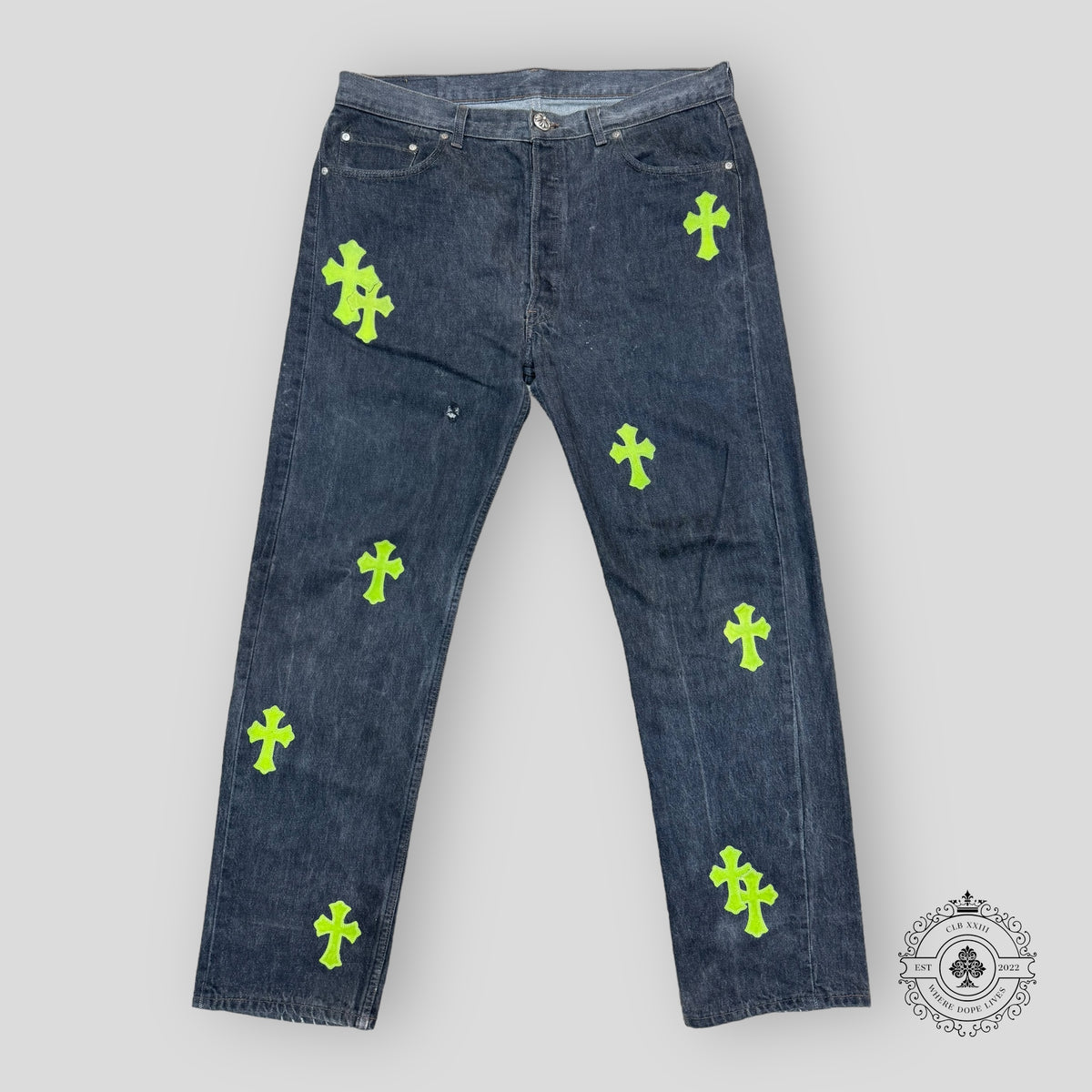 Chrome Hearts Green Cross Patch Jeans