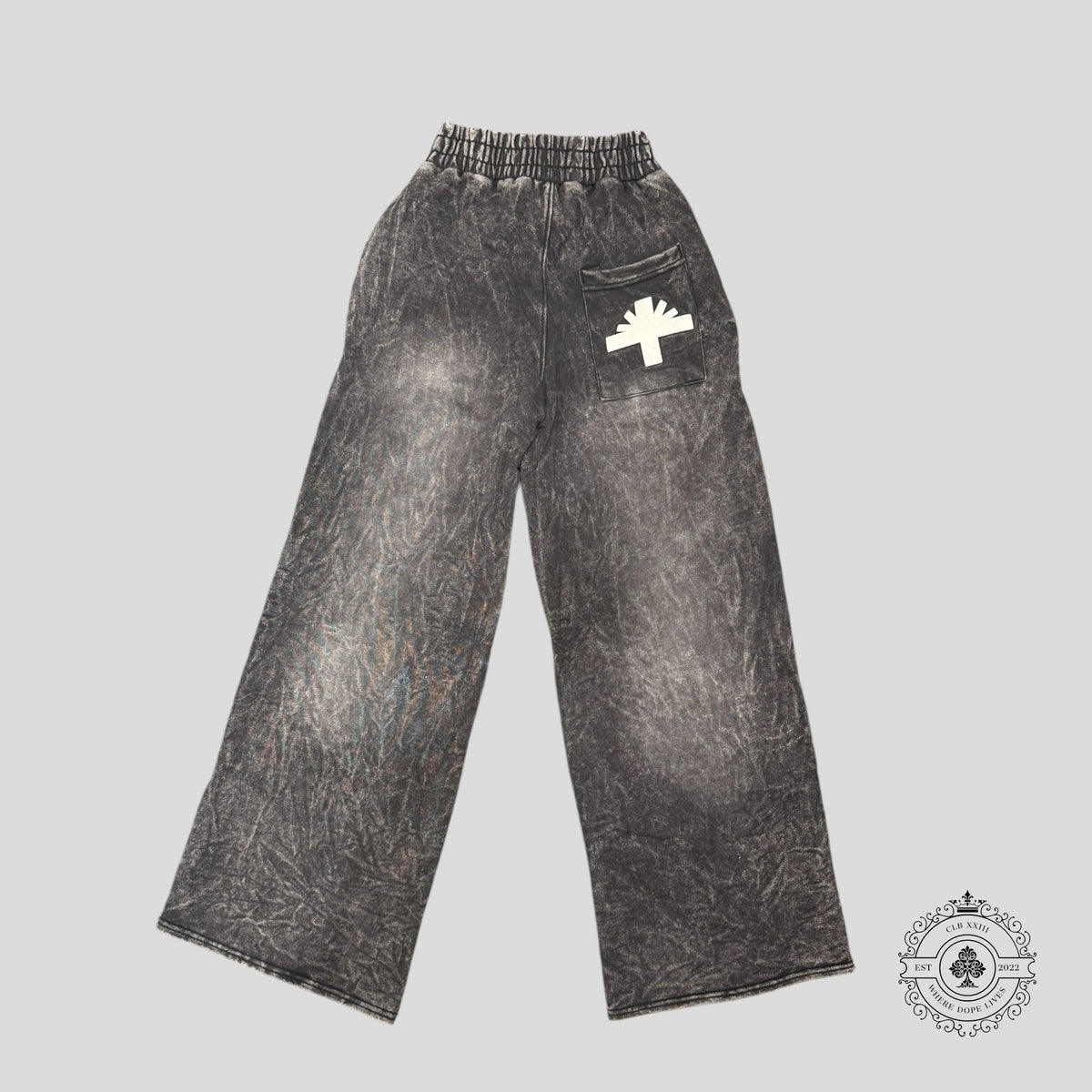 Vertabrae Wide Leg Sweatpants in Washed Black
