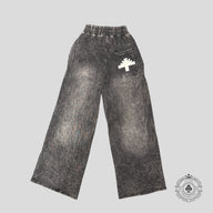 Vertabrae Wide Leg Sweatpants in Washed Black