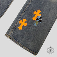 Chrome Hearts St Barth Jeans in Orange / Blue
