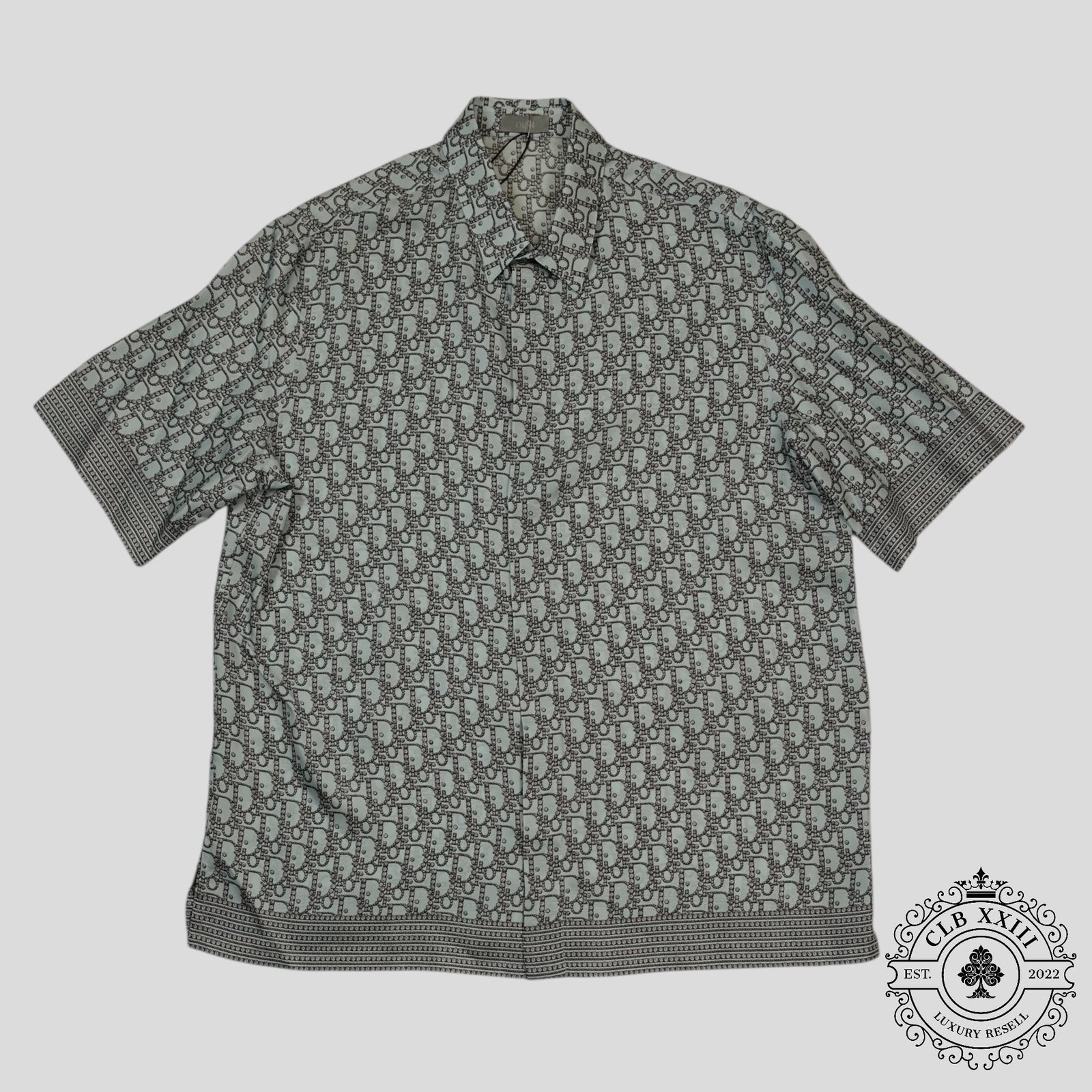 Dior Diamond Oblique Button Up Silk Shirt in Blue