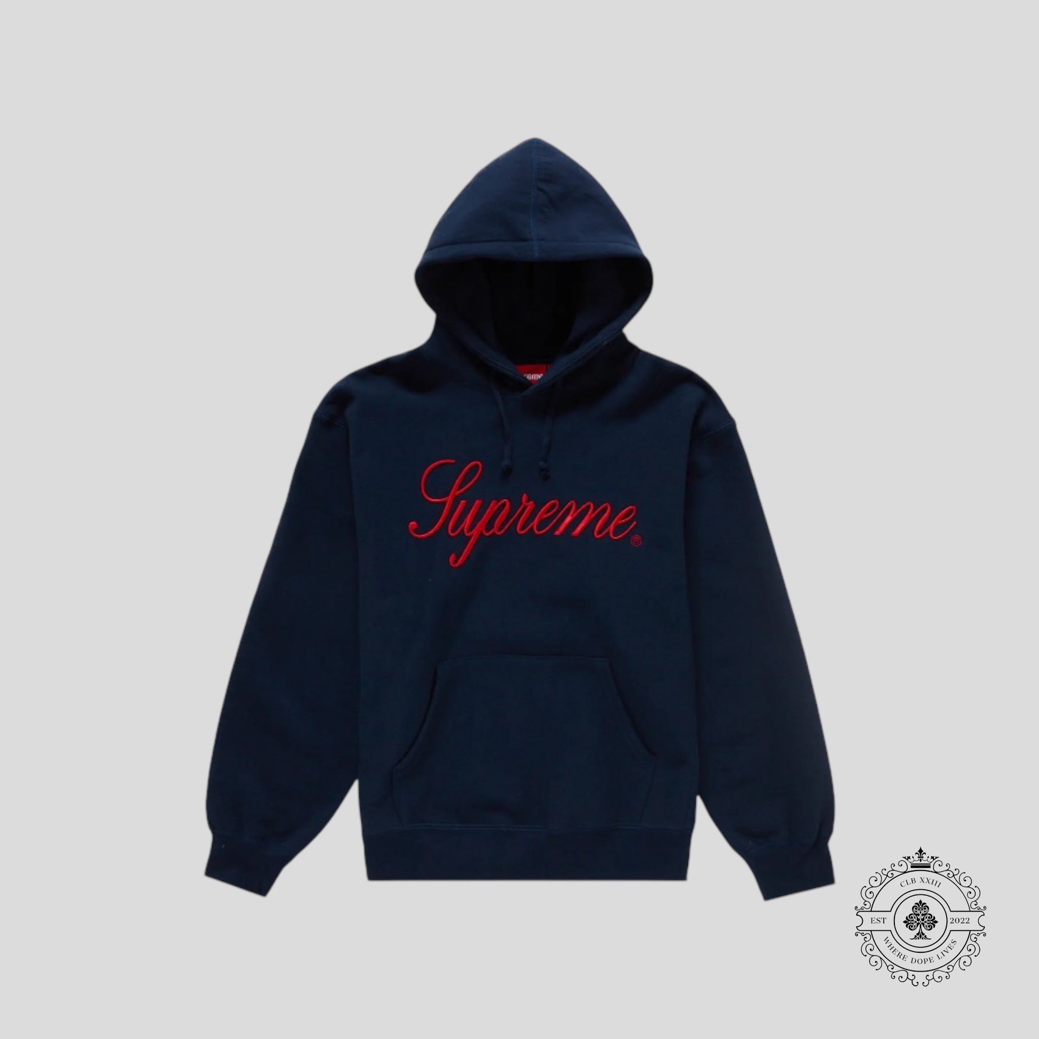 Supreme Embroidered Script Hooded Sweatshirt in Navy