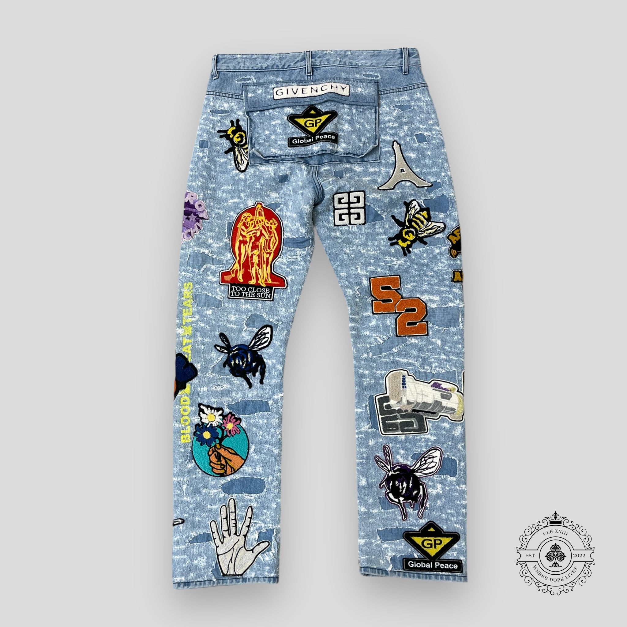 Givenchy x Bstroy Distressed Patch Straight Leg Jeans