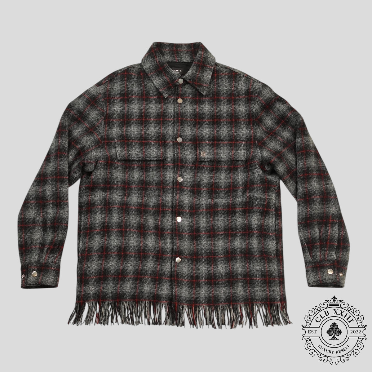 Amiri Fringe Wool Overshirt in Grey