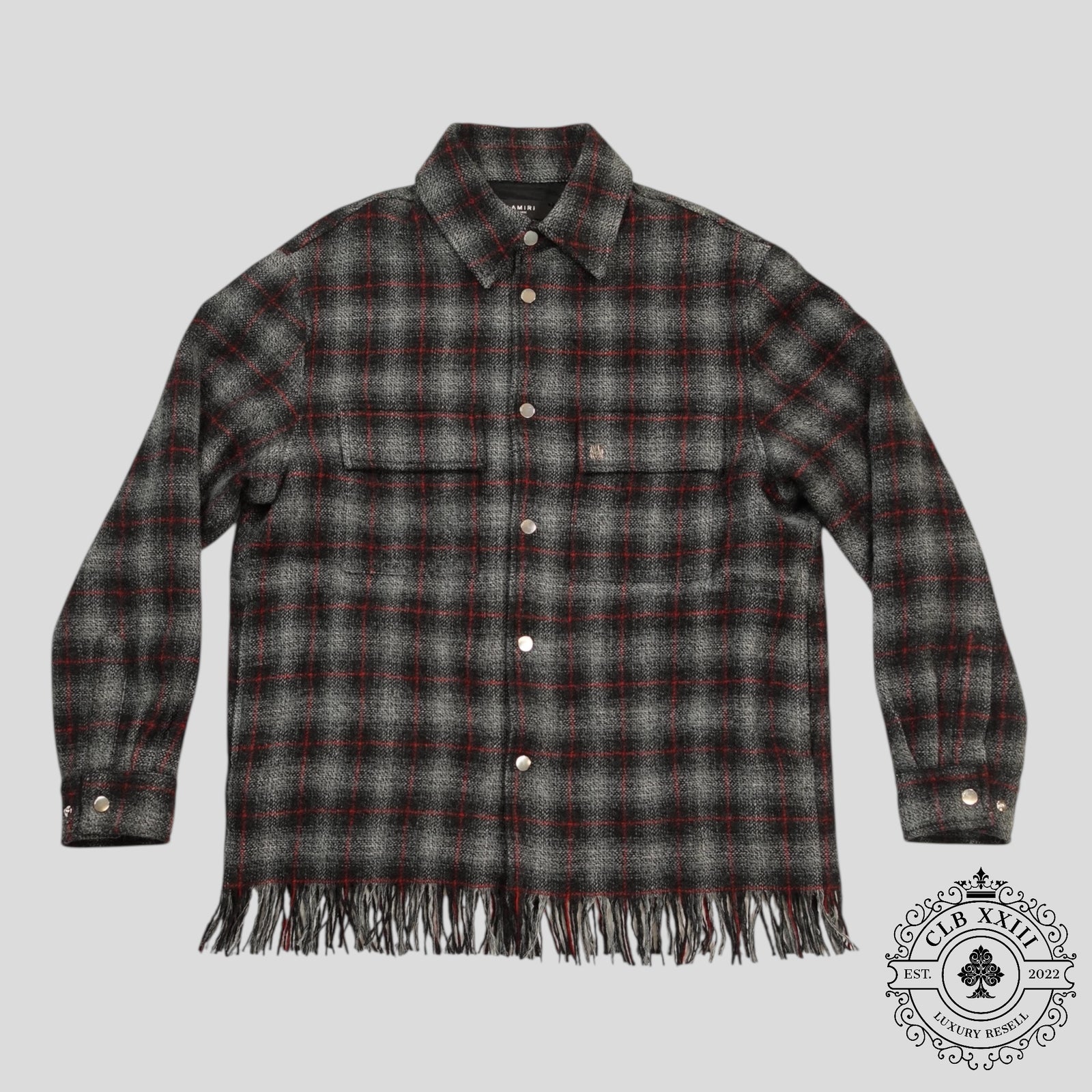 Amiri Fringe Wool Overshirt in Grey