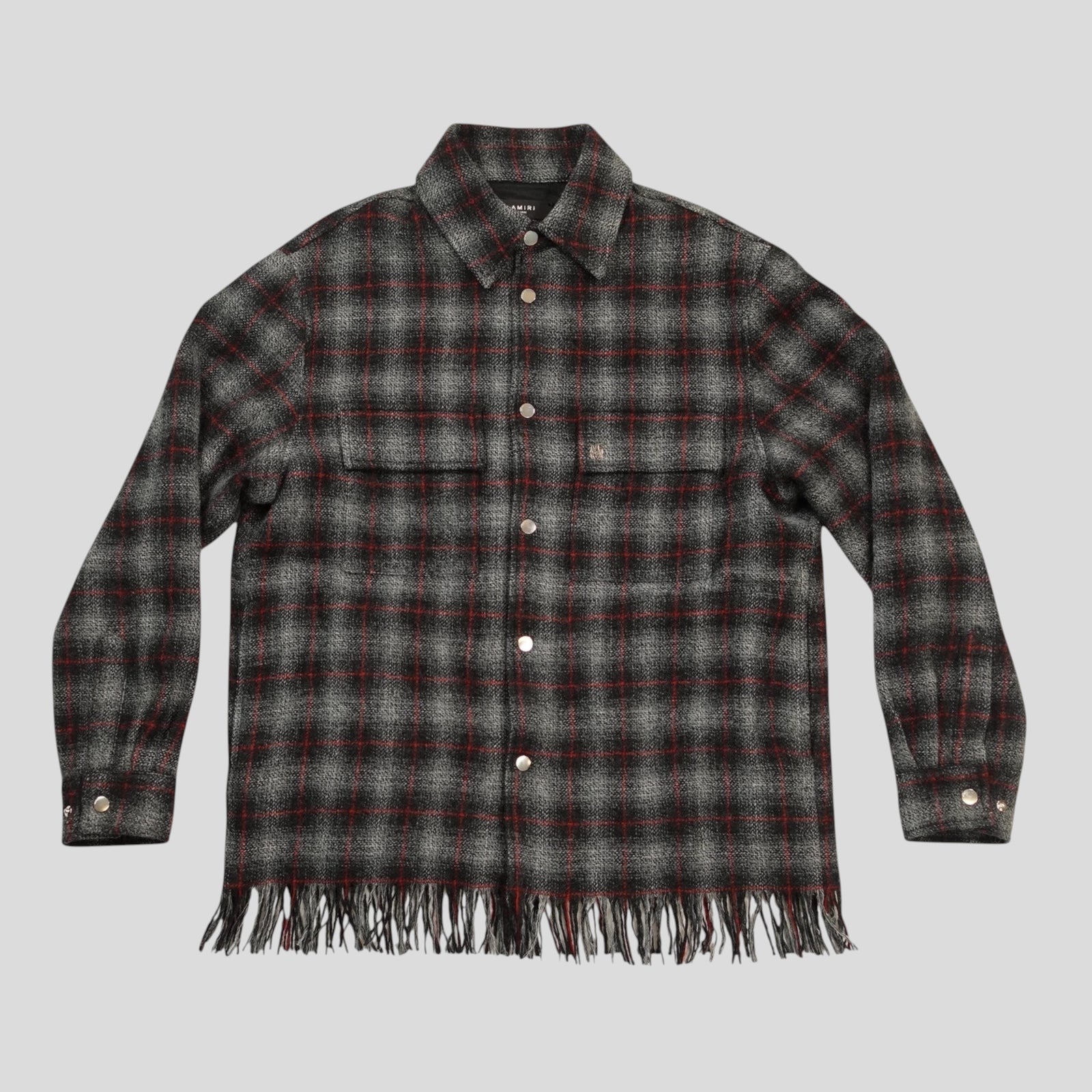 Amiri Fringe Wool Overshirt in Grey
