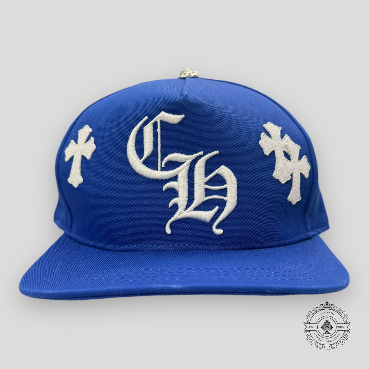 Chrome Hearts Leather Cross Patch Hat in Blue