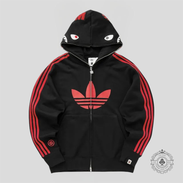 BAPE x adidas Shark Fleece Full Zip Hoodie Black