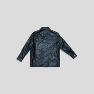 CLB XXIII Louis Vuitton black lambskin leather overshirt featuring an all-over embossed monogram pattern, back view.