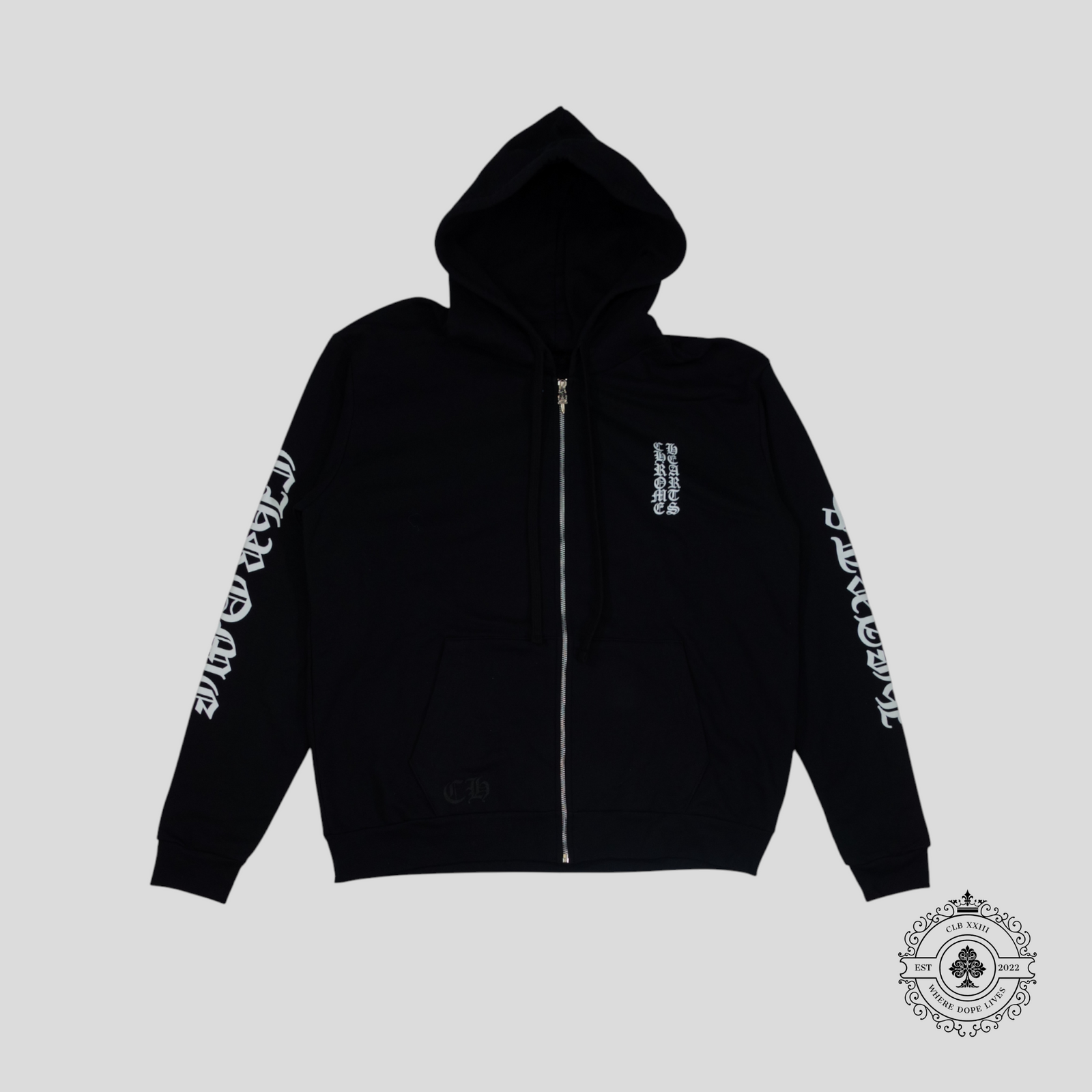 Chrome Hearts Vertical Logo Zip Up Hoodie in Black