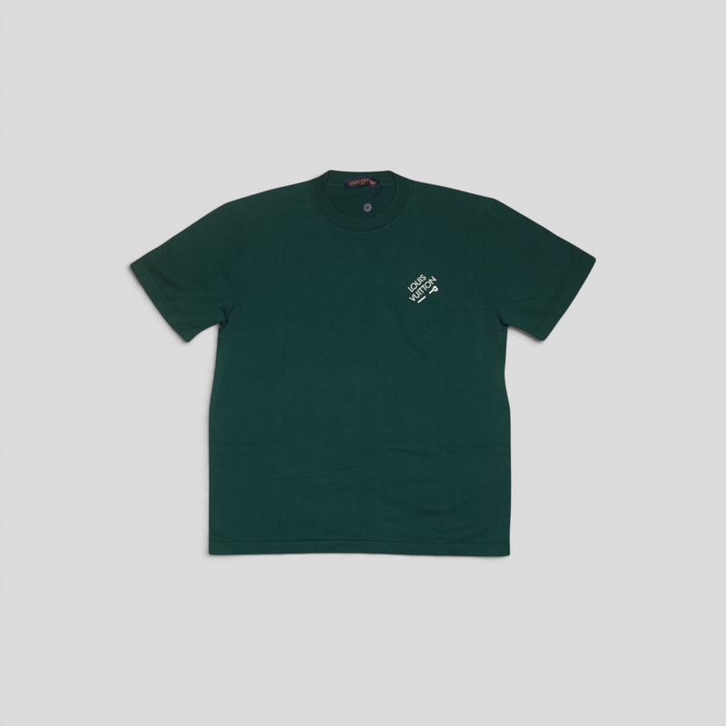 CLB XXIII Louis Vuitton green short sleeve crewneck knit t-shirt in 100% cotton with white logo embroidery